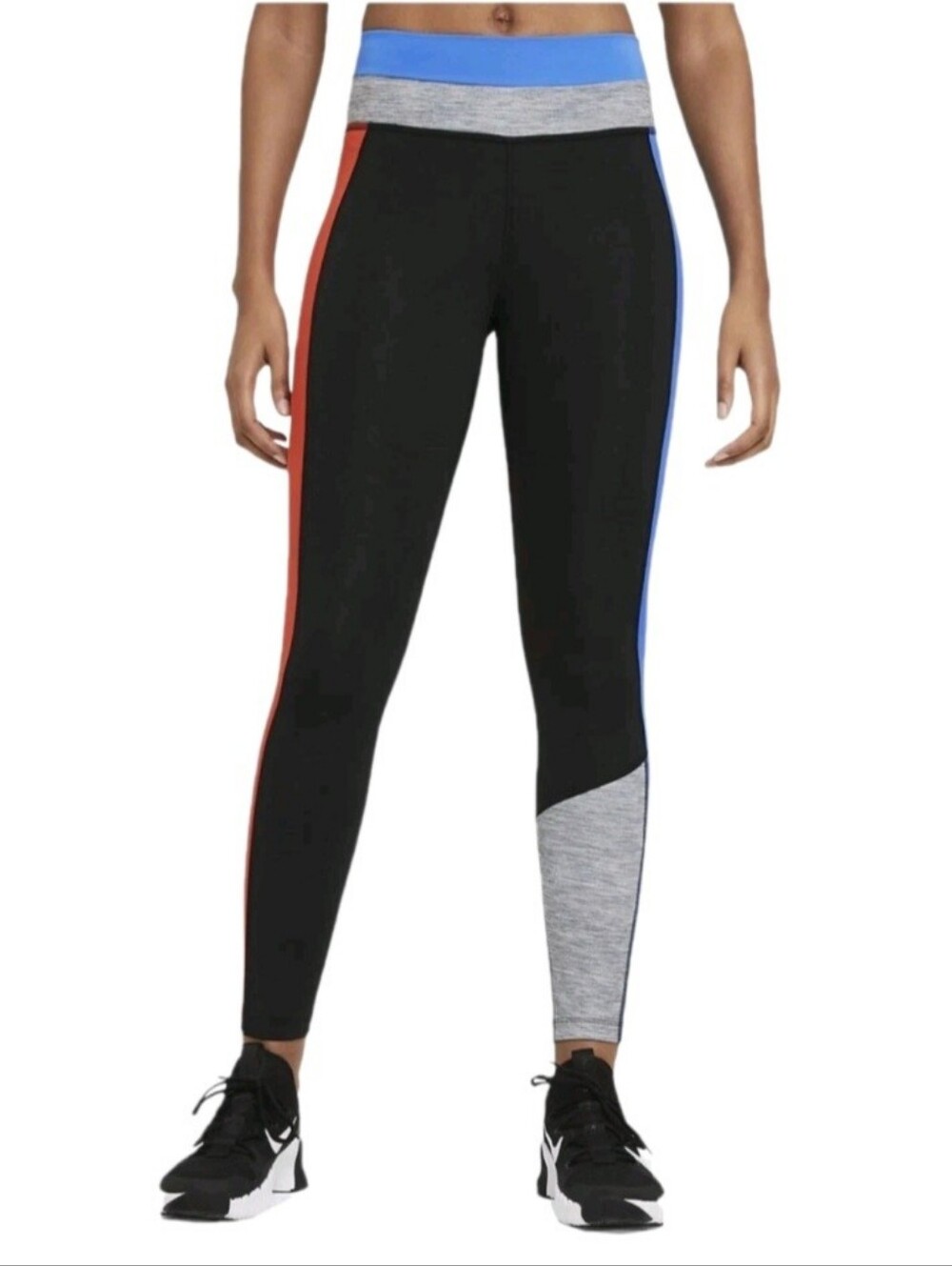 Nike Womens Leggings Size XXS Dri Fit Color Block MId Rise 7/8 CZ9198-010